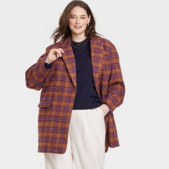 a new day Jackets & Blazers - A New Day Plaid Oversized Coatigan in Rust Plaid